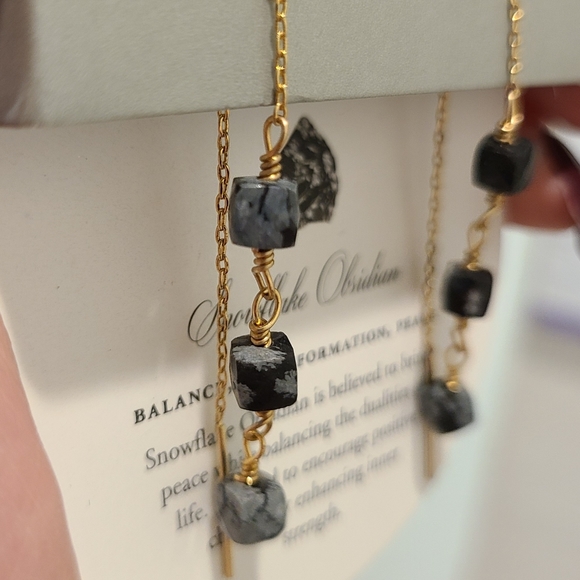 LUNA NORTE 14K GOLD PLATED ON BRASS CHANDELIER SNOWFLAKE OBSIDIAN GEMSTONE - Picture 5 of 12